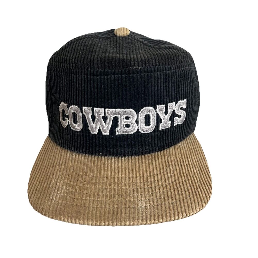 Vintage New Era NFL Dallas Cowboys Corduroy Snapback Black Tan Hat Made in USA